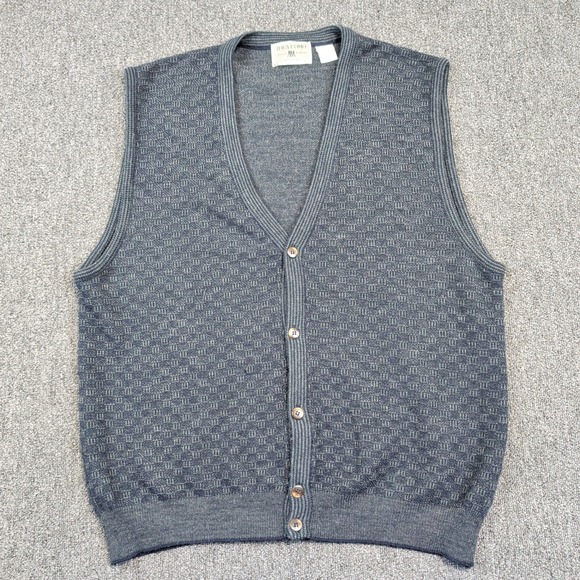 Idea Uomo Vintage Italian Knit Button Front Vest XL Blue Wool Blend Grandpacore — photo 2
